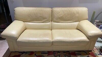 Canapé 3 Places Cuir Beige Roche Bobois - Très Bon État - 200 Cm